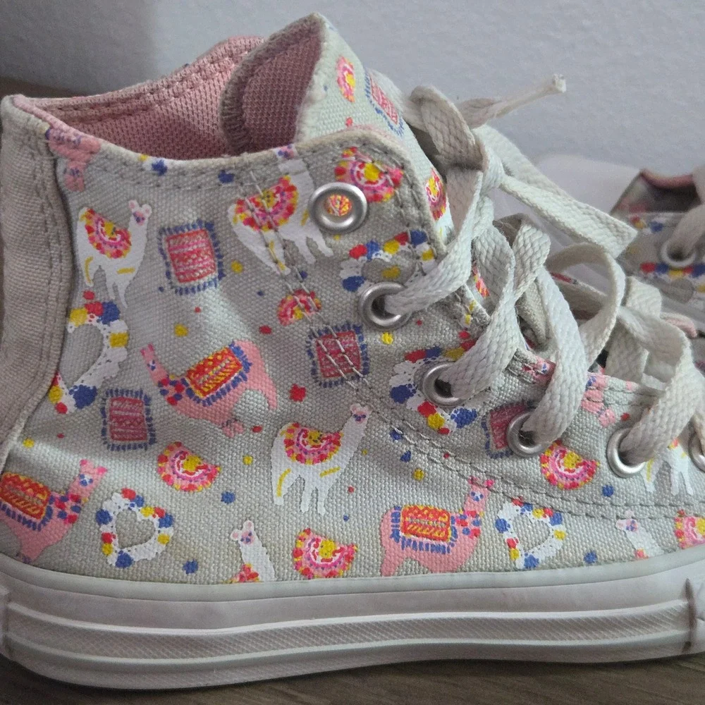 Converse Chuck Taylor All Star Llama Print High Top Sneakers Grey Pink Kids 12